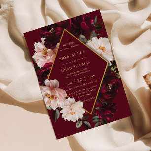 Elegant Mörk Burgunder Rosa Röd Blommig Bröllop Inbjudningar