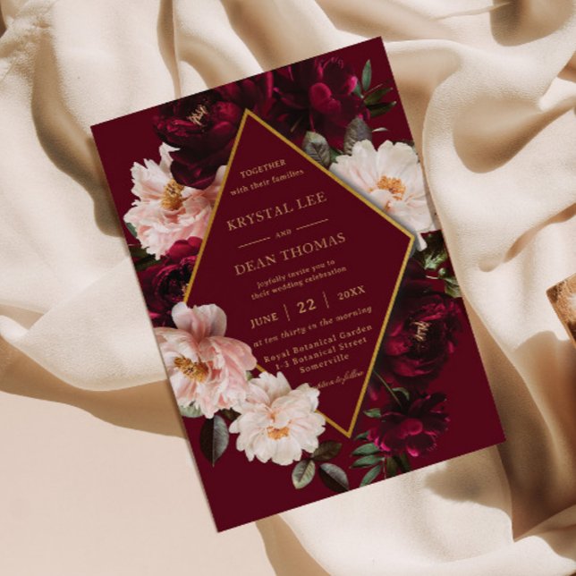 Elegant Mörk Burgunder Rosa Röd Blommig Bröllop Inbjudningar (Skapare uppladdad)