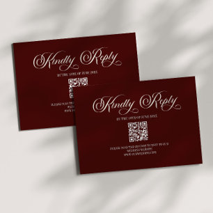 Elegant mörk burgunderfärgad bröllops QR-kod RSVP- OSA Kort