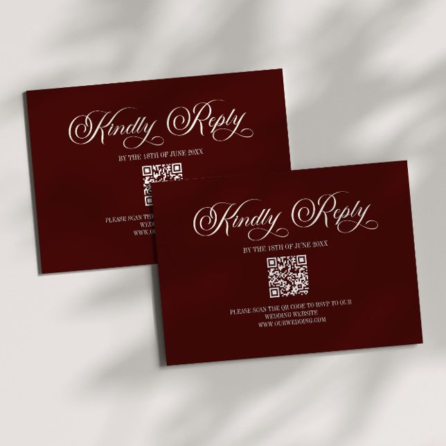 Elegant mörk burgunderfärgad bröllops QR-kod RSVP- OSA Kort (Skapare uppladdad)