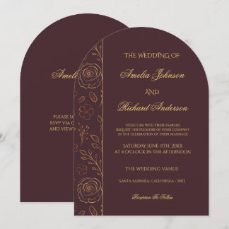 Elegant mörk burgundergul blomsterbröllop QR-kod Inbjudningar