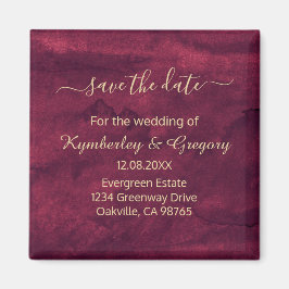 Elegant Mörk Burgunderröd Guldaccent Save the Date Magnet
