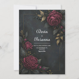 Elegant Mörk Burgunderros Förgylld Blad Bröllop Inbjudningar