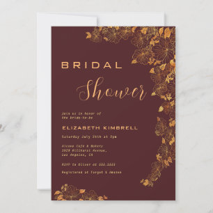 Elegant Mörk Burgundy & Guld Blommigt Möhippa Inbjudningar