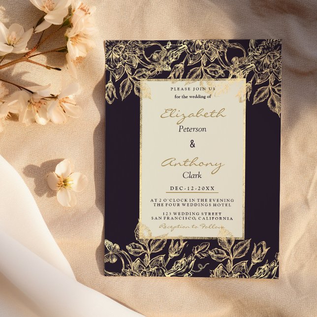 Elegant mörk burgundy guld lyxolja blommigt Bröllo Inbjudningar (Elegant dark burgundy gold luxury floral Wedding )