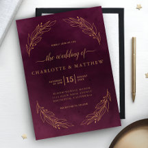 Elegant Mörk Burgundy och Guld Botaniska Bröllop