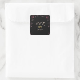 Elegant Mörk Burgundy Ro Black Bröllop Fyrkantigt Klistermärke