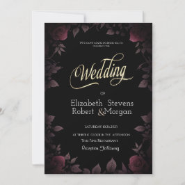 Elegant Mörk Burgundy Ro Black Bröllop Inbjudningar