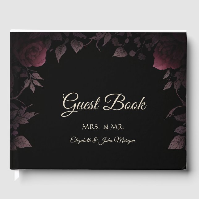 Elegant Mörk Burgundy Ro Black Guest Bok (Framsida)