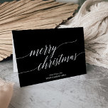 Elegant Mörk Calligraphy jul Corporate Helgkort<br><div class="desc">Den här mörkens kalligrafkort för julgranar är perfekten till hälsning,  som är en ren jul. Neutraltens utformning har ett minimalistiskt helgdag som är dekorerat med romantisk och visuell typografi. Anpassa kortet med ditt företag namn,  hälsning,  medarbetare namn och din logotyp.</div>