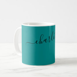 Elegant mörk cyan färg modernt namn personligt kaffemugg