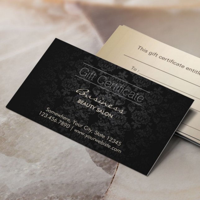 Elegant Mörk Damask Beauty Salon Gift-certifikat Rabattkort (Skapare uppladdad)