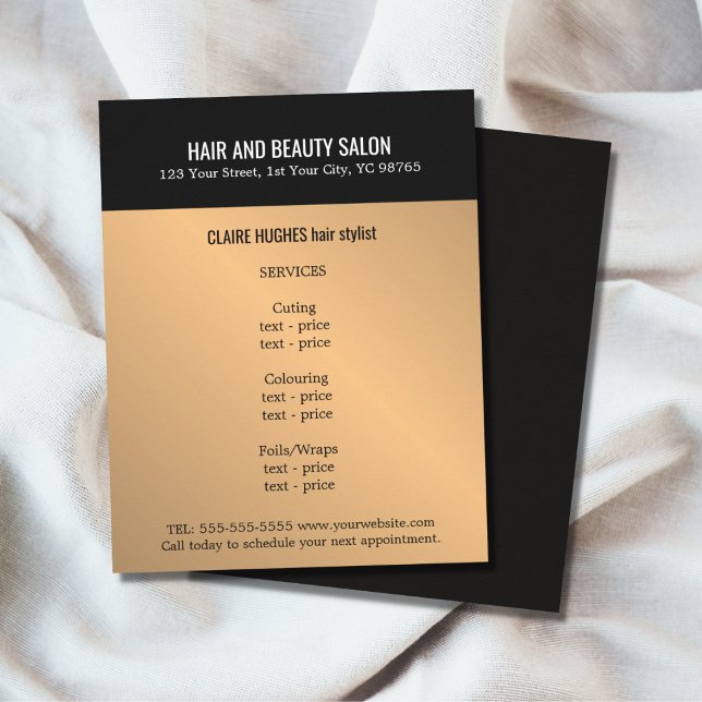 Elegant Mörk Faux Guld Black Beauty Salon Flygblad (Skapare uppladdad)