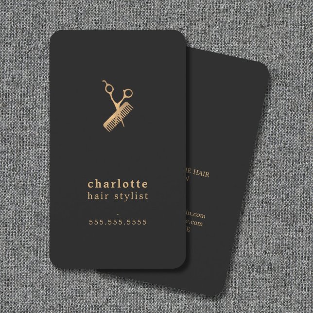 Elegant Mörk Faux Guld Scissors Comb Hairstylist Visitkort (Skapare uppladdad)