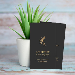 Elegant Mörk Faux Guld Scissors Comb Hairstylist Visitkort