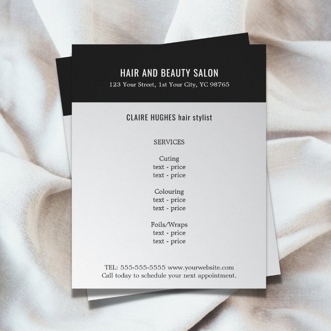 Elegant Mörk Faux Silver Black Beauty Salon Flygblad (Skapare uppladdad)