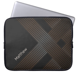 Elegant Mörk-Golden Linjer med eget namn Laptop Fodral