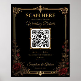 Elegant mörk gotisk bröllops QR-kod skylt