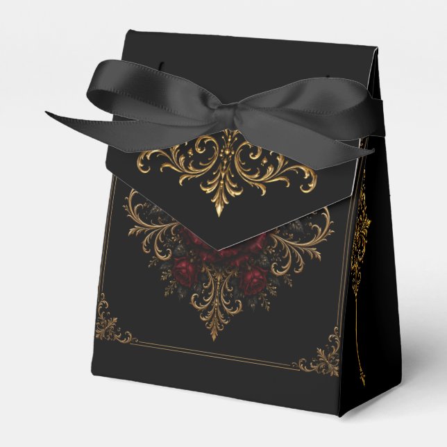 Elegant mörk gotisk bröllopspresentask presentaskar (Framsidan Sidan)
