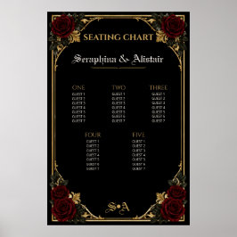Elegant Mörk Gotisk Bröllopsställningskarta Poster