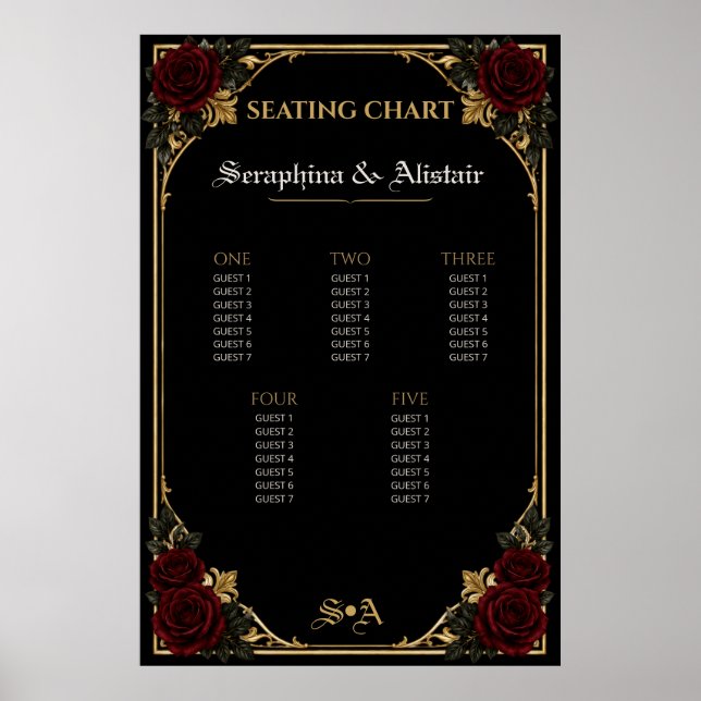 Elegant Mörk Gotisk Bröllopsställningskarta Poster (Framsidan)