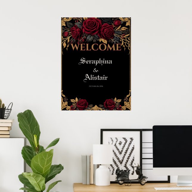 Elegant mörk gotisk välkomstskylt för bröllop poster (Hemmakontoret)