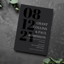 Elegant Mörk Grått & Black Typography Bröllop Inbjudningar