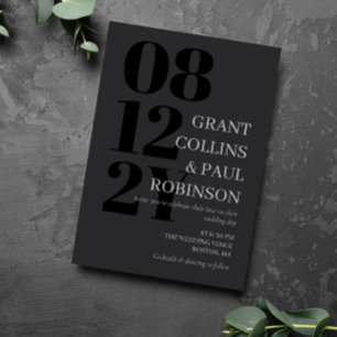Elegant Mörk Grått & Black Typography Bröllop Inbjudningar