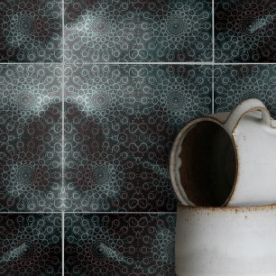 Elegant Mörk Grått Blue Intricate Swirls and Loops Kakelplatta