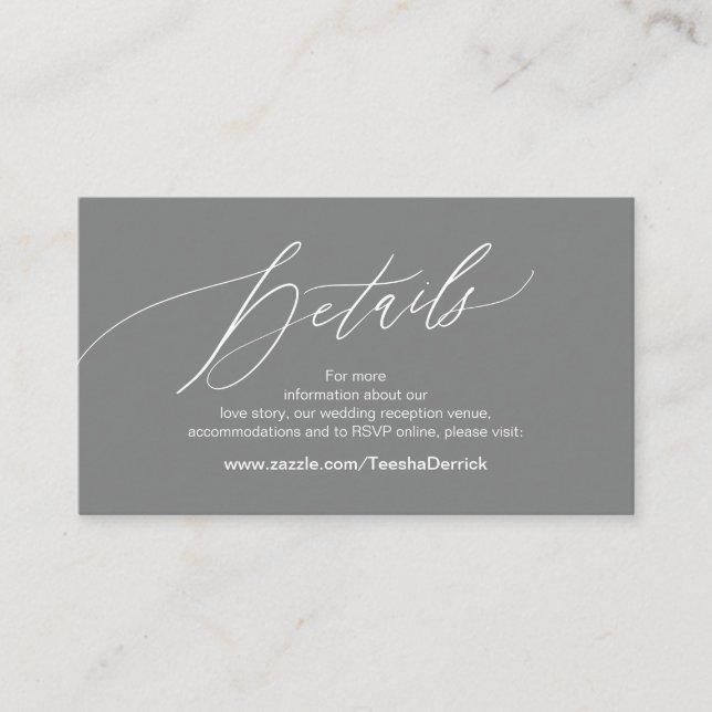 Elegant Mörk Grått, Bröllop-detaljer, Onlinens OSA Tilläggskort (Framsida)