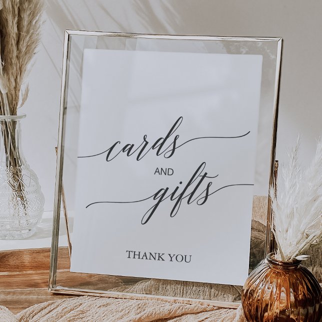 Elegant Mörk Grått Calligraphy Cards and Gifts Sig Poster (Elegant Dark Gray Calligraphy Cards and Gifts Sign)