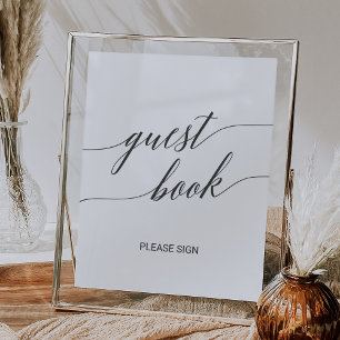 Elegant Mörk Grått Calligraphy Guest Bok Sign Poster
