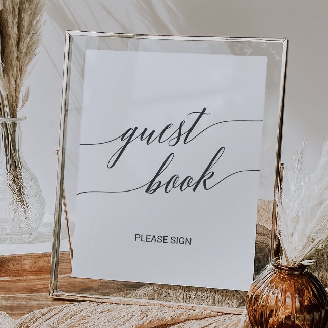 Elegant Mörk Grått Calligraphy Guest Bok Sign Poster (Elegant Dark Gray Calligraphy Guest Book Sign)