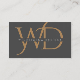 Elegant Mörk Grått Guld Monogram lyxminimalistis Visitkort