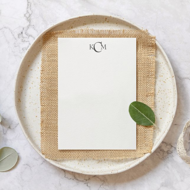 Elegant Mörk Grått Minimalistiskt monogram Anteckningskort (Skapare uppladdad)