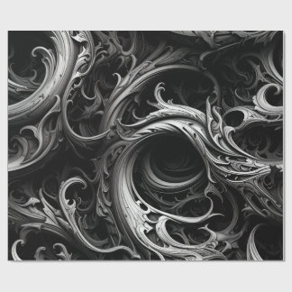 Elegant Mörk Grått Ornate Wrapping Papper Presentpapper