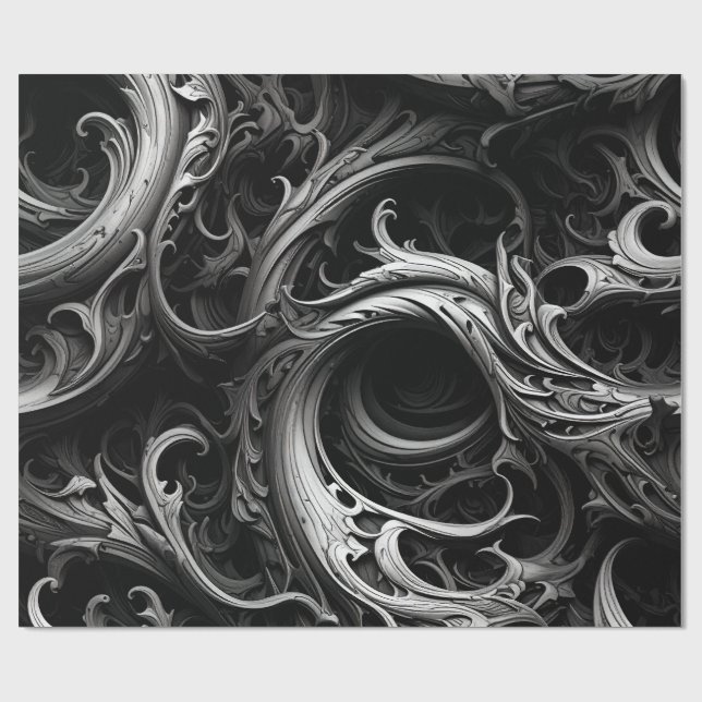 Elegant Mörk Grått Ornate Wrapping Papper Presentpapper (Platt)