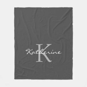 Elegant Mörk Grått Script Monogram Personlig Fleecefilt
