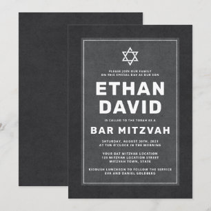 Elegant mörk grått White Star of David pub mitzvah Inbjudningar