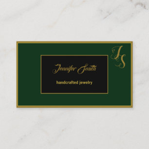 Elegant Mörk grönt Black Anpassningsbar Monogram Visitkort