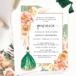 Elegant Mörk grönt Blommigt Princess Quinceañera Inbjudningar