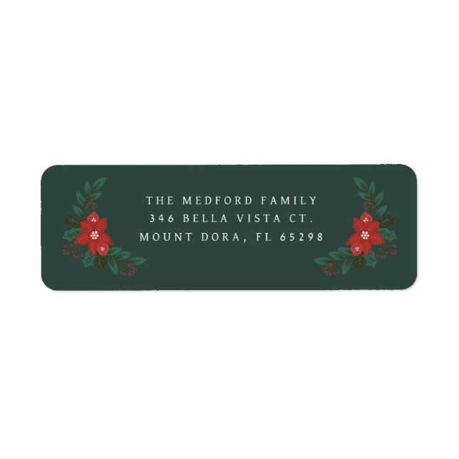 Elegant Mörk grönt Blommigt Returadress jul Returadress Etikett (Framsidan)