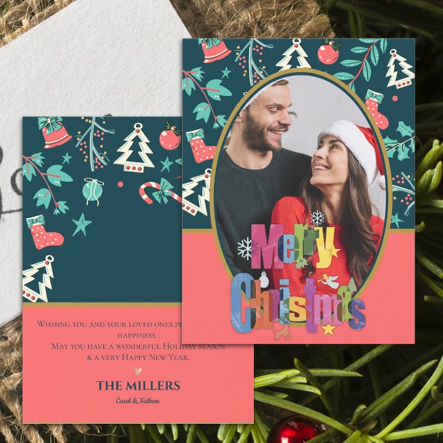 Elegant Mörk grönt God jul Photo Hälsning Vykort (Elegant Dark Green Merry Christmas Photo Greeting Postcard)