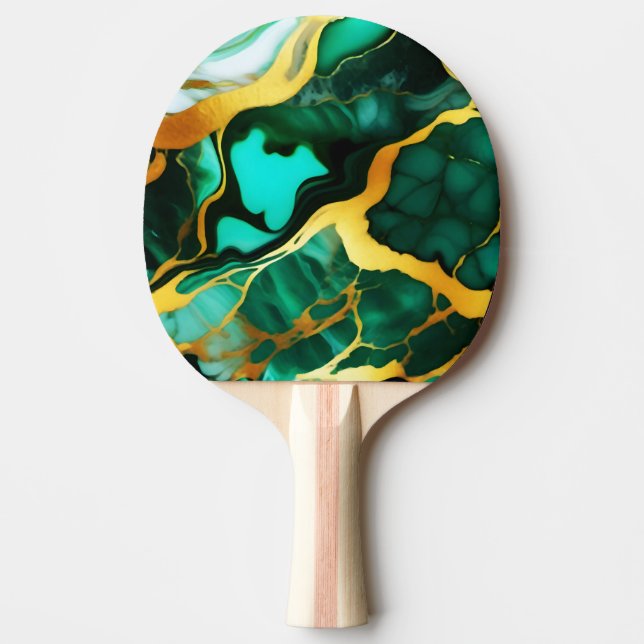 Elegant mörk grönt golden gult Faux Marble Pingisracket (Framsidan)