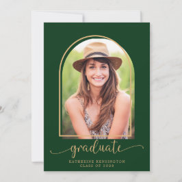 Elegant Mörk grönt Guld Arch Photo Studenten Inbjudningar