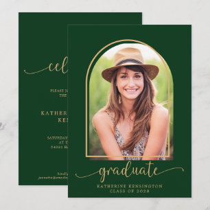 Elegant Mörk grönt Guld Arch Photo Studenten Inbjudningar