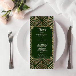 Elegant Mörk grönt Guld Art Deco 20:e Bröllop Meny