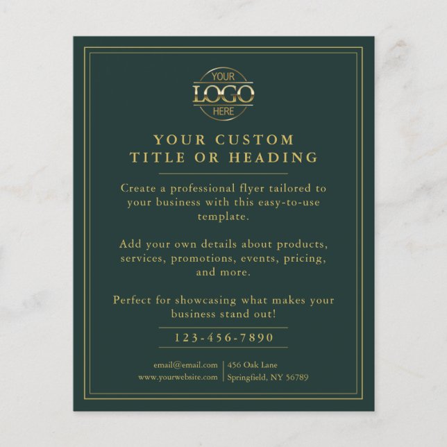 Elegant Mörk grönt Guld Business Logotyp Marknadsf Flygblad (Framsidan)