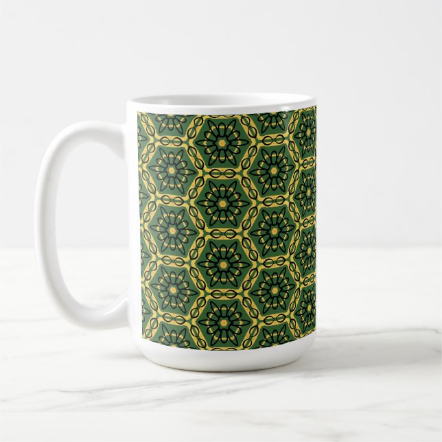 Elegant Mörk grönt Guld Geometric Mugg (Vänster)