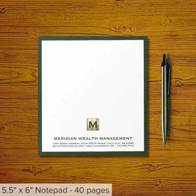 Elegant Mörk grönt Guld Monogram-Anteckningsblocke Anteckningsblock (Skapare uppladdad)